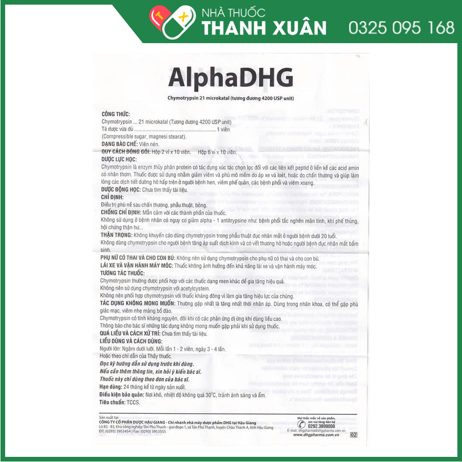 AlphaDHG thuốc điều trị phù nề sau chấn thương, phẫu thuật, bỏng